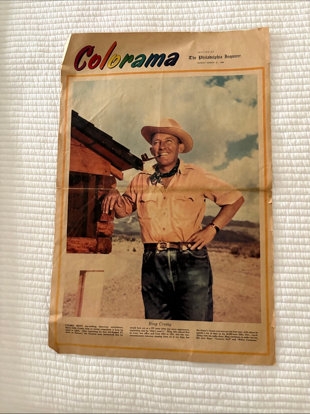Colorama Vintage Philadelphia Inquirer Bing Crosby March 21, 1954